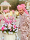 Onion Pink Silk Sherwani Set with Aari & Resham Work
