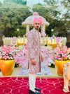 Onion Pink Silk Sherwani Set with Aari & Resham Work