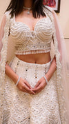 Milky White Pure Raw Silk Lehenga Choli with Mirror & Pearl Handwork