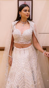 Milky White Pure Raw Silk Lehenga Choli with Mirror & Pearl Handwork