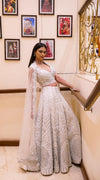 Milky White Pure Raw Silk Lehenga Choli with Mirror & Pearl Handwork
