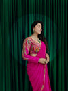 Rani Pink Lycra Ready-to-Wear Saree with Handwork Blouse