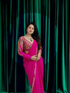 Rani Pink Lycra Ready-to-Wear Saree with Handwork Blouse