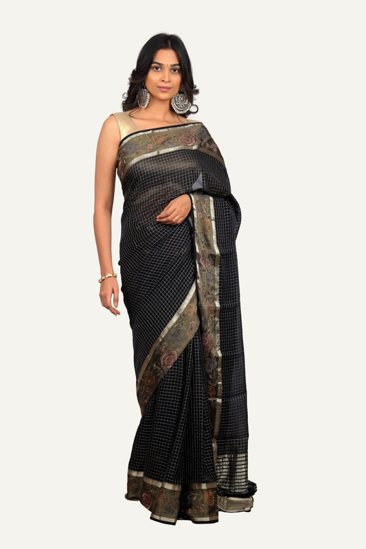 Black Chiffon Saree with Parsi Border